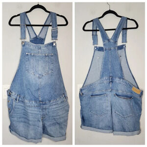 H&M‎ Maternity Denim Overall Shorts Shortalls Women's size XXL Medium Wash